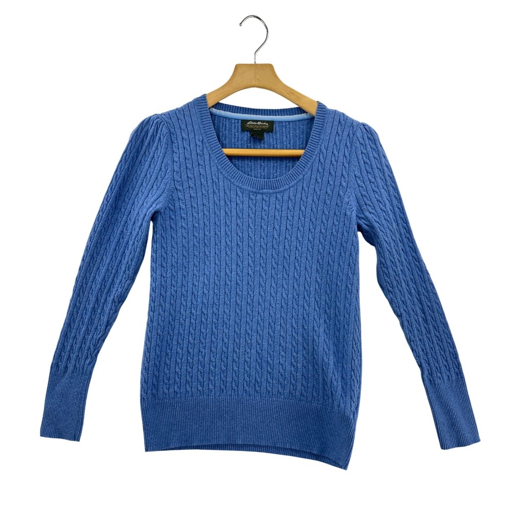 Eddie Bauer Women's Blue Cable Knit Cotton Nylon Sweater Long Sleeve Size‎ L